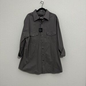 SYNRGY by DXL Casual Button Down Shirt, Gray, Rolled Sleeves and Pockets,1XLT